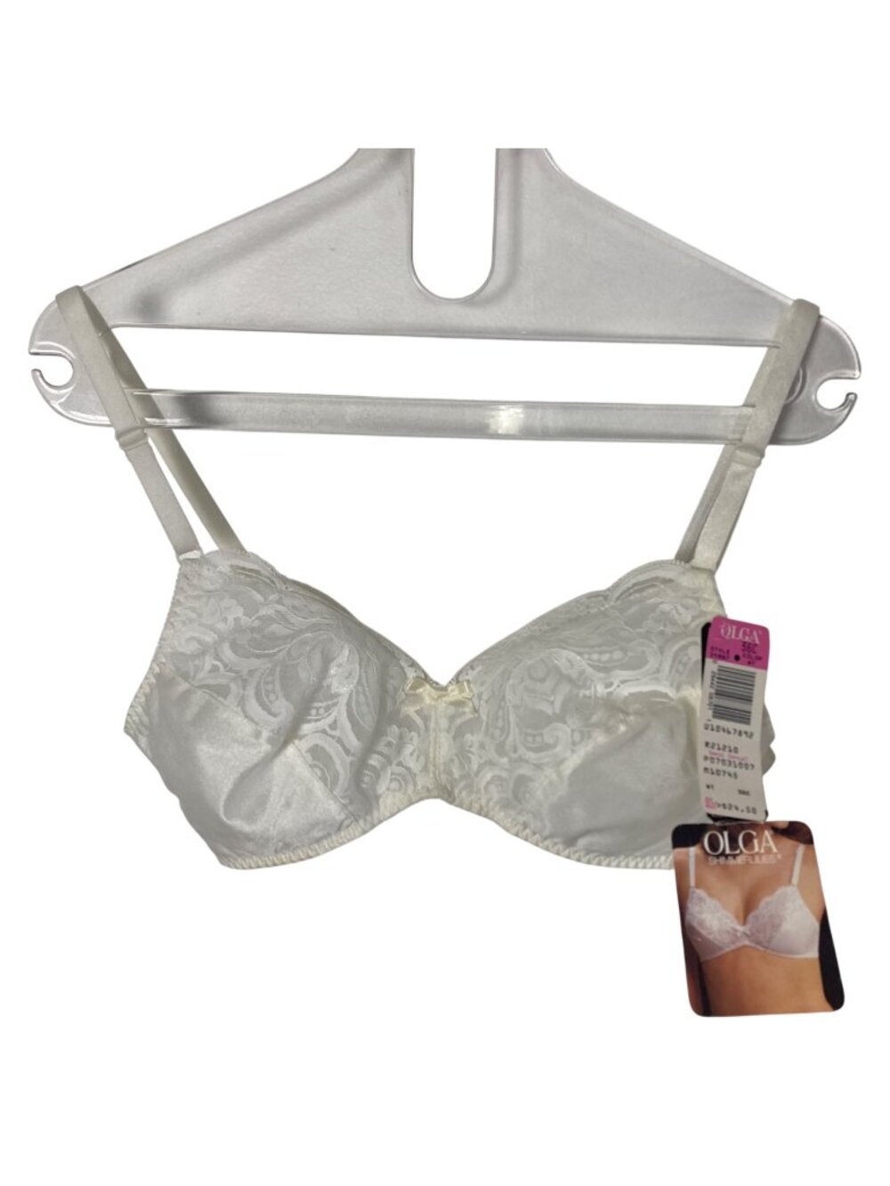 OLGA 31007 Shimmerlilies Lace Satin Lined Wireless 36C White Bra NWT READ